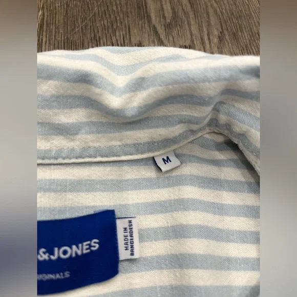 Jack&Jones Men's Button Up Striped Short Sleeve Shirt - Blue - Picture 4 of 9